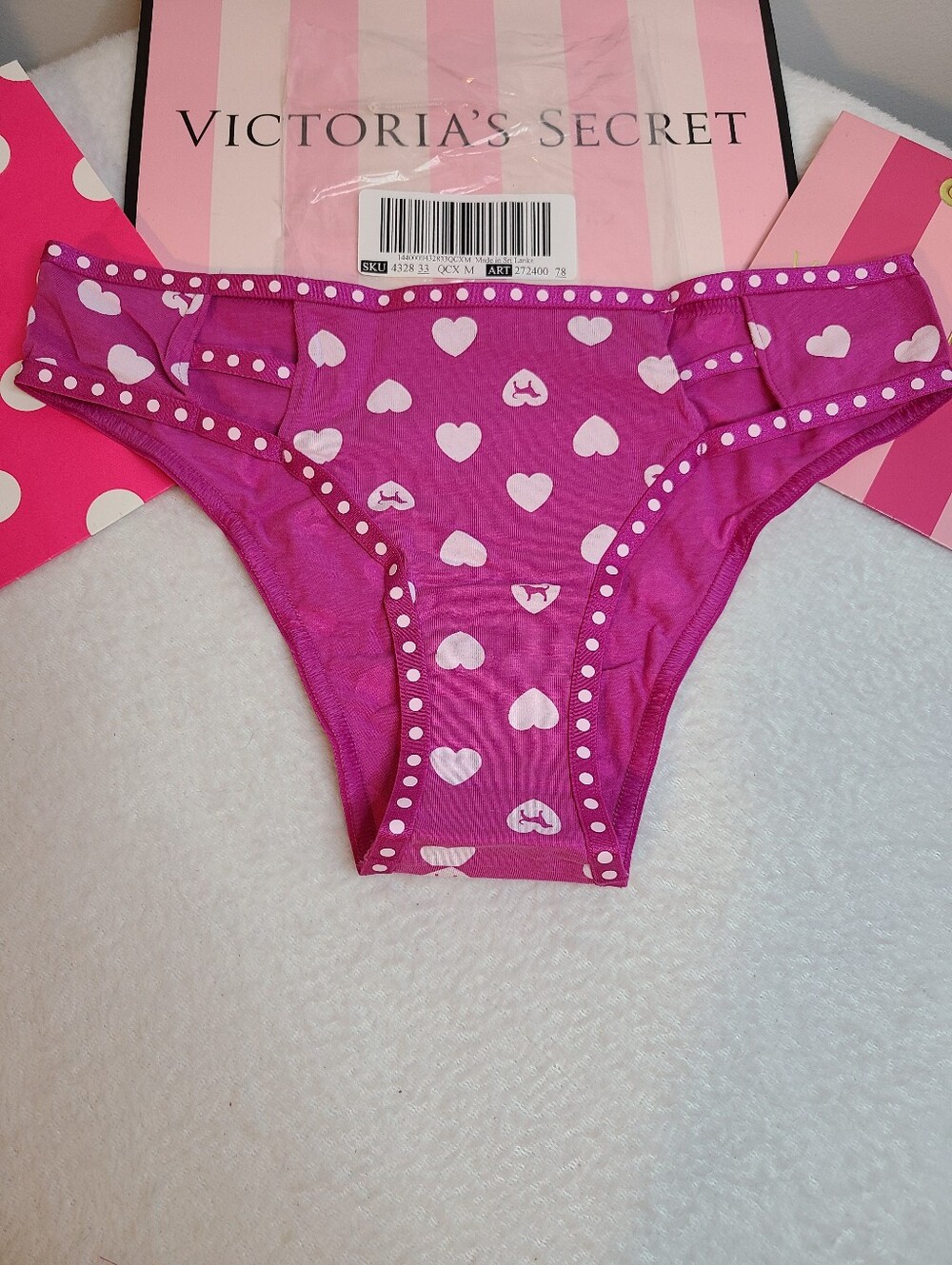 VS PINK Graphic Cotton Strappy Cut-out Side Cheeky Panty Size M